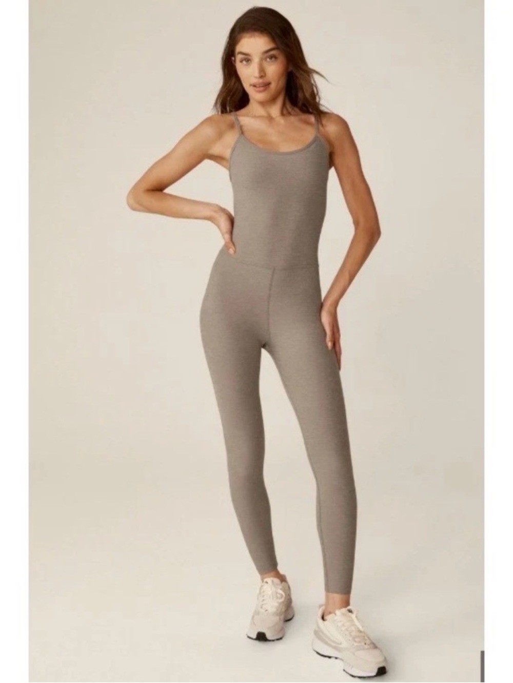 Beyond Yoga Size M Spacedye Uplevel Jumpsuit Taupe Beige‎ One Piece Athleisure